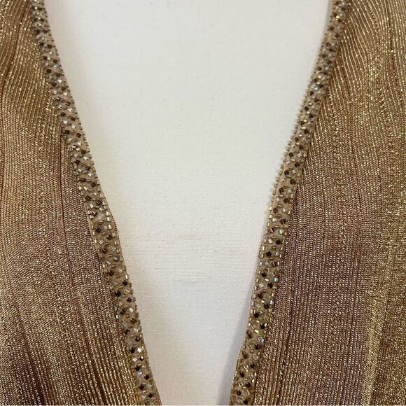 Alex Evenings Gold Shimmer Open Front Cardigan Jacket Plus Size 18 Beaded Trim - Picture 4 of 7
